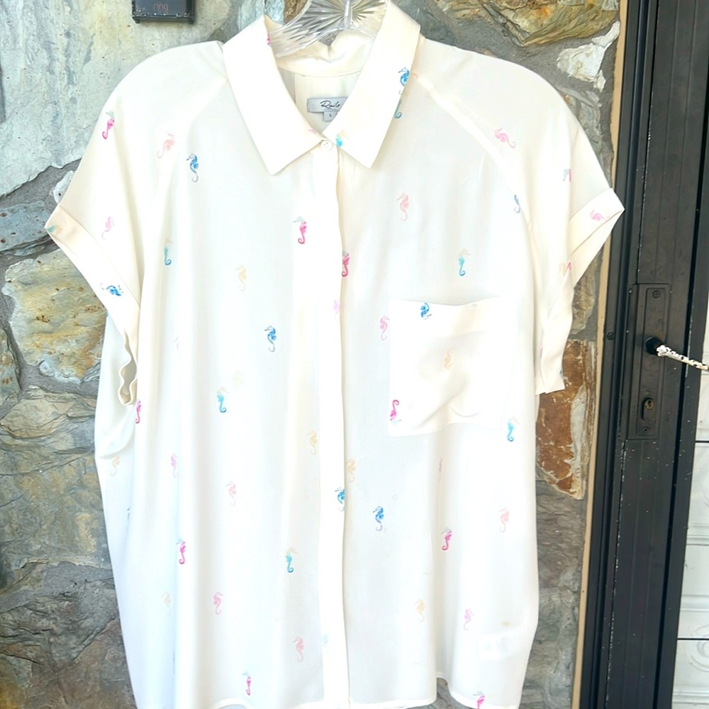 Rails Silk Blouse Large Seahorse pattern